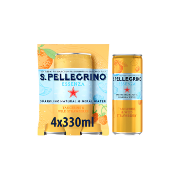 “San Pellegrino Essenza Tangerine & Strawberry 4-pack 330ml sparkling water cans”